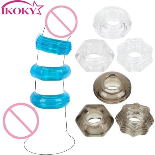 IKOKY 3 Pcs/set Crystal Penis Ring Delay Ejaculation Prolong Erection Cock Ring Sex Toys for Men Silicone Adult Products