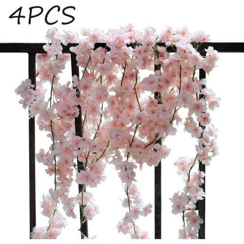 4 pcs Artificial Cherry Blossom Garland Hanging Vine Silk Garland Wedding Party Decor 1.8 m Faux Cherry Vine Home Garden Hanging