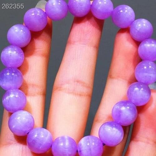 Genuine Natural Purple Kunzite Quartz Clear Round Beads Bracelet 10.2mm Kunzite Energy Cat Eye Women Men AAAAAA