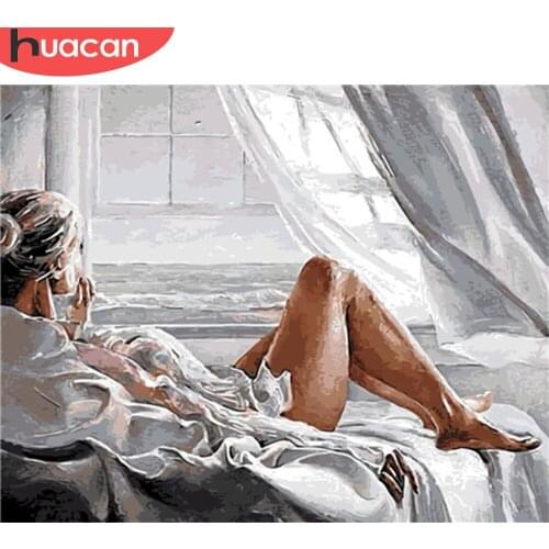 HUACAN Pictures By Number Woman Painting By Numbers Figure Girl Hand Painted Abstract On Canvas Home Decoration DIY Gift