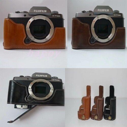 Leather Camera Bag Bottom Case Half Body Cover for Fujifilm Fuji X-T100 XT100 X T100 Half Body Set Cover with Battery Opening