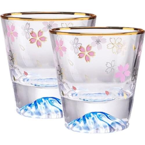 Mount Fuji Crystal Wine Glass Japanese Sakura pattern Snow Mountain Cup Xo Whisky Rock Glasses Fujiyama Snowberg Whiskey Tumbler