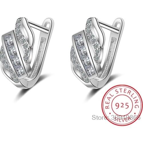 Fashion 925 Sterling Silver Stud Earring Geometric Design Micro Pave Zirconia Earring For Women Pure Silver Jewelry oorbellen