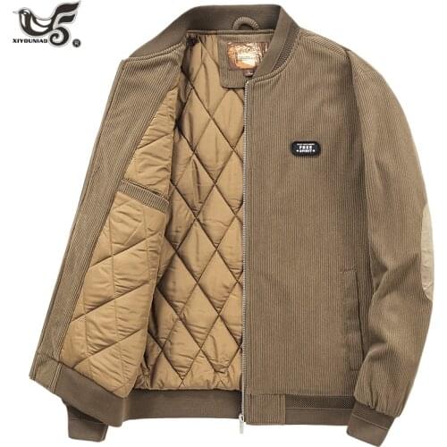 2021 Men Winter Military Motorcycle Bomber Jacket Thick Retro Corduroy Warm Streetwear Business denim Parkas Coats Male Clothes