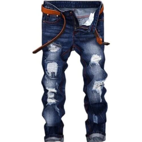 Personality Punk Mens Jeans Trousers Hole Ripped Denim Pants Back 2020 Fashion Embroidery Cowboy Retro Pantalones Free Shipping