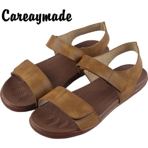 Careaymade-Mens&Womens Lovers Sandals Summer Casual Flat Beach Shoes Hook&Loop Leather Mens Full Leather Sandals size4.5-12