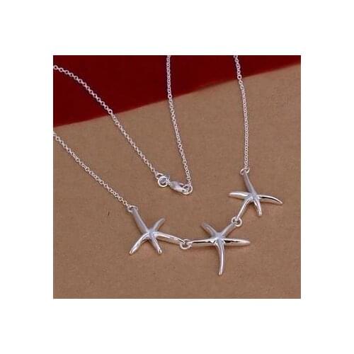 N124 Wholesale Silver Color Necklace,Factory Price New Arrival Pendant Fashion Jewelry Triple Seastars Necklace