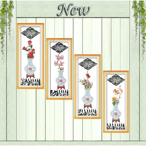 Blue and white porcelain flower painting counted print on canvas DMC11CT 14CT Chinese Cross Stitch kits embroider needlework Set