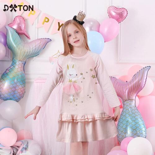 DXTON 2018 New Girls Dresses Long Sleeve Baby Girls Winter Dresses Kids Cotton Clothing Casual Dresses for 2-8 Years Children