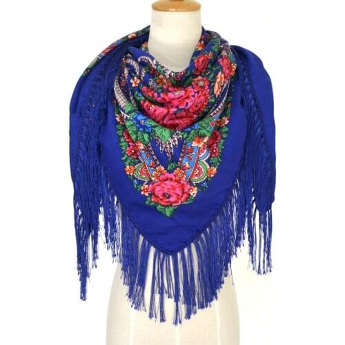 Blanket Scarf Russian Square Shawl Retro Printing for Woman Russian Ethnic Style Floral Handkerchief Foulard Femme Babushka Wrap