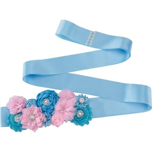 Fashion Bridal Belt Pearl Fabric Flower Wedding Accessories Blue Ribbon Flower Belt Girdle Photography Props For Women