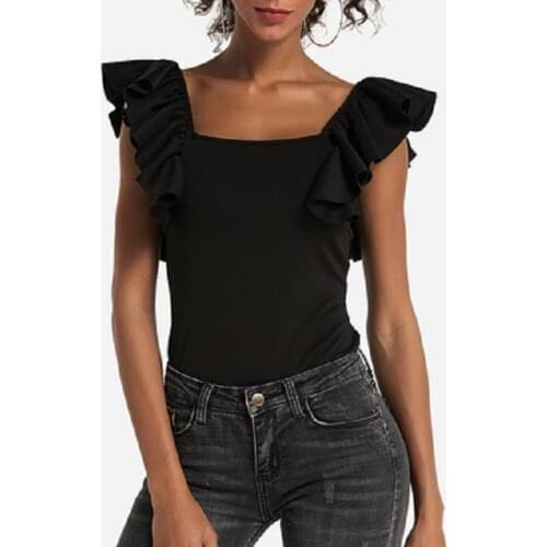 Sexy Ruffle Short Sleeves Bodysuit Women Square Collar Slim Jumpsuit Female 2021 Summer New Fashion Interst Ladies Bodysuits