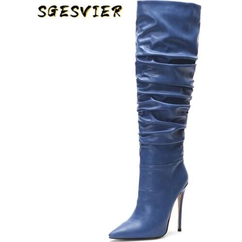 SGESVIER 2020 hot over the knee thigh high boots women solid colors autumn winter long boots thin high heels party shos woman