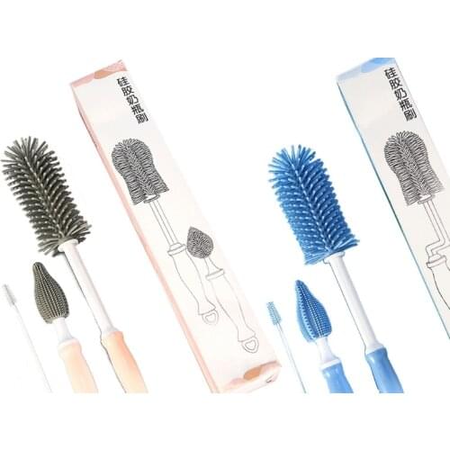 3pcs Newborn Baby Bottle Cleaner Brushes Silicone 360 Degree Rotation Long Handle Nipple Cup Clean Cleaning Brush
