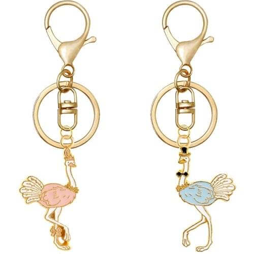 Ostrich Keychain Couple Bag Keyrings Metal Cute Pendant Chaveiro car Key Chain Girl Gift Cartoon Jewelry llaveros