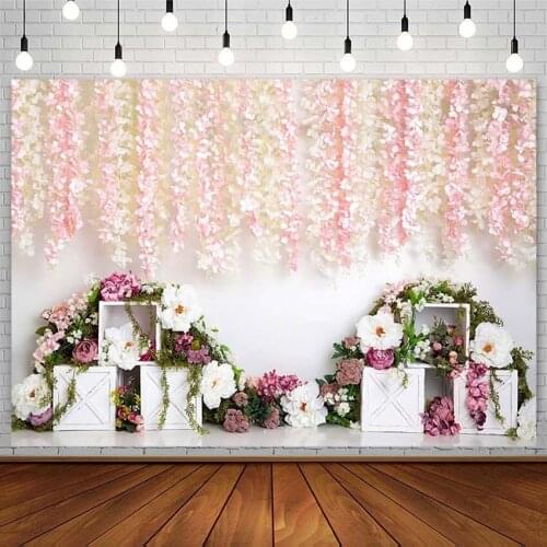Wedding Custom Backdrop Pink Flower Green Leaf White Plank Bridal Shower Photography Background Photostudio Photozone Decor Prop