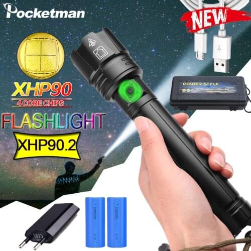 80000lm XHP90.2 Ultra Powerful 26650 LED Flashlight XLamp USB Rechargeable XHP70 Tactical Light 26650 Zoom Camp Gift Torch