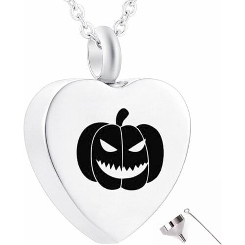 Urn Necklace Punk Heart Shape Cremation Memorial Ashes Pumpkin Necklace Stainless Steel Urn Necklace Halloween Jewelry