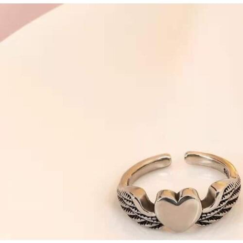 Retro Punk Heart Angle Wings Opening Finger Rings Ancient Silver Color Gothic Fashion Jewelry for Women Girl Gifts Accessori