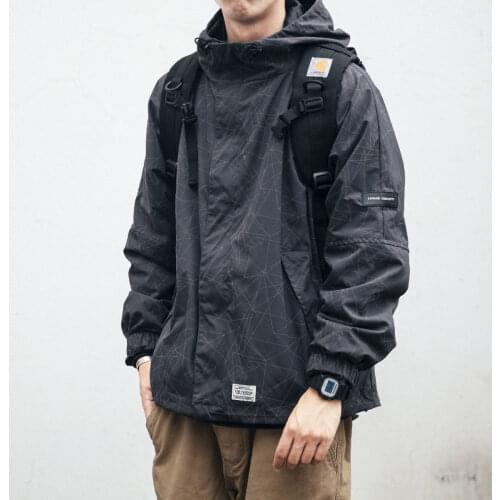 Spring coat mens 2021 new tooling trend loose and handsome couple reflective national fashion Japanese casual jacket