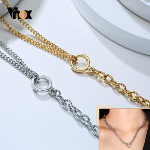 Vnox Stylish Layerd Choker for Women Curb Miami Cuban Rectangle Oval O Links Chain Necklace Punk Chic Street Girls Neck Jewelry