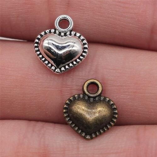 WYSIWYG 10pcs 13x11mm Antique Bronze Color Antique Silver Color 3D Heart Charms For Jewelry Making