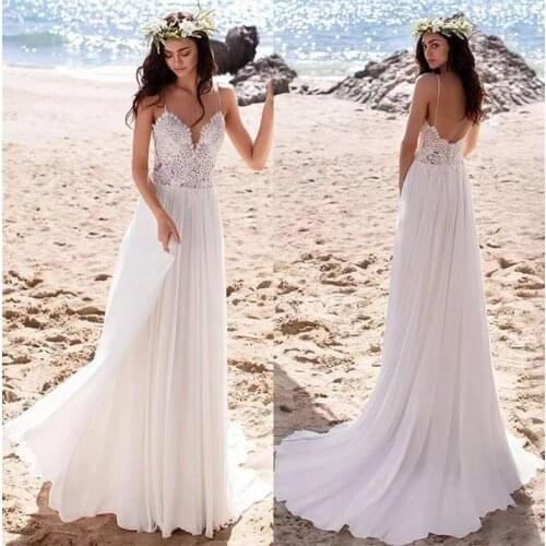 Robe de Mariee Boho Wedding Dress 2021 For Women Lace Bodice Elegant Bridal Dress Vestidos Beach Wedding Dress Spaghett Straps