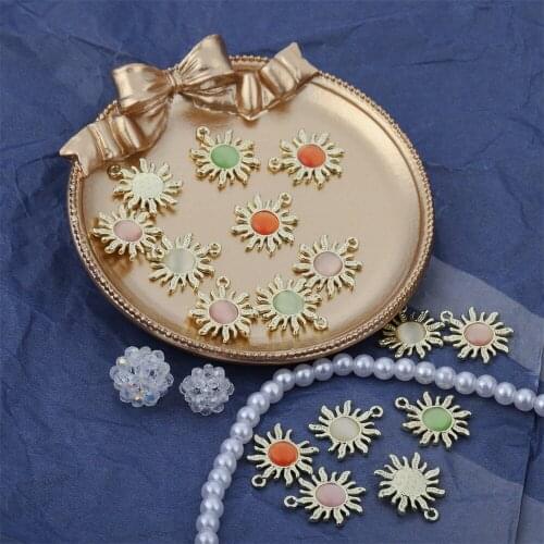 10pcs Enamel Metal Sun Shape Charm Pendant Rhinestone Small Charms For DIY Necklace Bracelet Keychain Jewelry Making Accessories