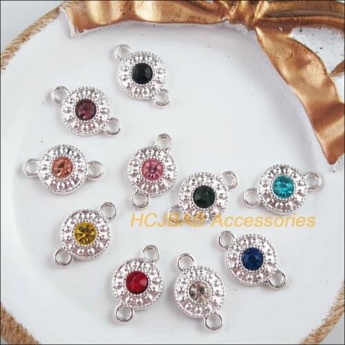30 New Daisy Flower Charms Silver Plated Retro Mixed Crystal Connectors 11x18mm