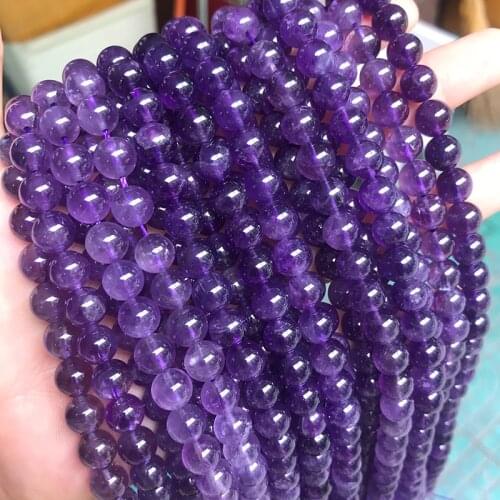 4A Quality Natural Stone Amethysts Round Loose Beads 4 6 8 10 12MM Pick Size Spacer Beads For Jewelry Making DIY Bracelet 15