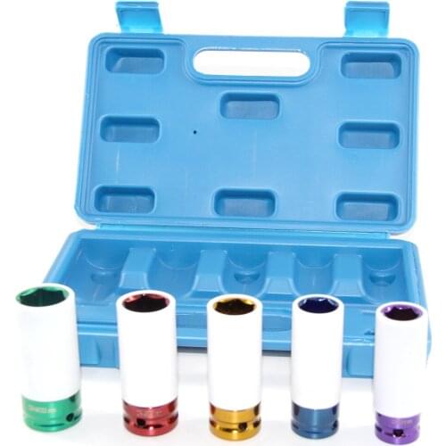 5 Pcs 1/2 Inch Drive Impact Deep Socket Set Colorful Protection Wall Tire Nut Socket 83MM 15 17 19 21 22mm