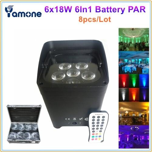 8pcs/Lot + Charge Flight Case Wifi Mobile Phone Remote Control 6*18w RGBWA+UV 6in1 DMX Led Battery Wireless Par Light