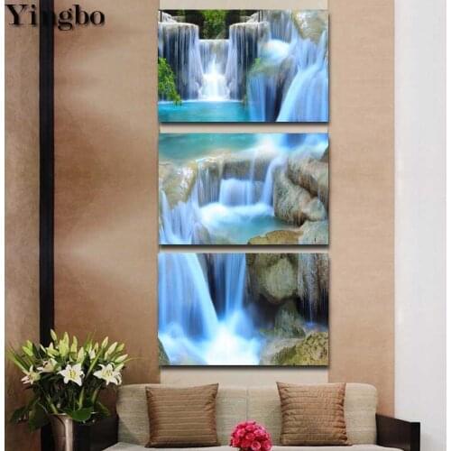 Full Square Round 5D DIY Diamond Painting Natural waterfall landscape Diamond Embroidery Mosaic Cross Stitch 3pcs/set wall decor