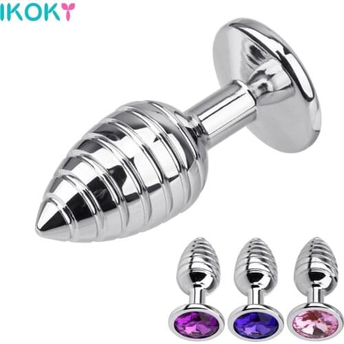 IKOKY Stainless Steel Butt Plug Sex Toys For Woman Men Thread Anal Plug Spiral Beads Stimulation Anal Massager Metal Erotic