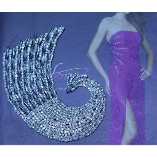 Free Shipping Wholesale10pcs/lot 6.2"x4.6"Rhinestone Applique for Wedding Gown Bridal Sash Evening Wear Rhinestone Patch ML18