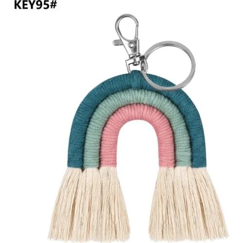 Weaving Rainbow Keychains for Women Boho Handmade key Holder Keyring Macrame Bag Charm Car Hanging