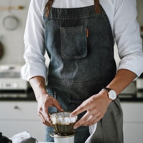 Black Denim Bib Apron Barista Cafe Bartender Baker Pastry Chef Uniform Restaurant Bistro Hotel Coffeebar Waitstaff Work Wear K74