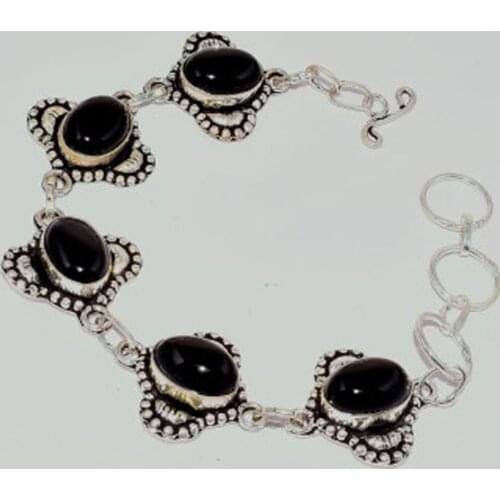 Black Onyx Silver Overlay on Copper Bracelet , 22.5 cm, B3496