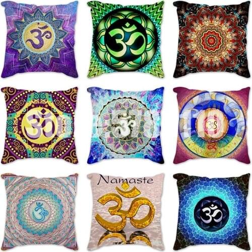 Digital Mandala With OM Symbol Cushion Covers Geometric Printed Pillow Case For Home Sofa Chair Decorative Pillowcases 45*45cm