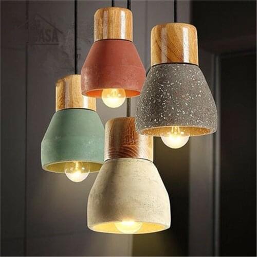 Wooden Modern Pendant Lights Vintage American Country Cement Shade Lighting Fixtures Bar Hotel Antique Mini Pendant Ceiling Lamp