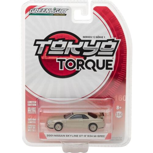 GreenLight 1:64 2001 Nissan Skyline GT-R (R34) M-Spec Alloy model car Metal toys for childen kids diecast gift