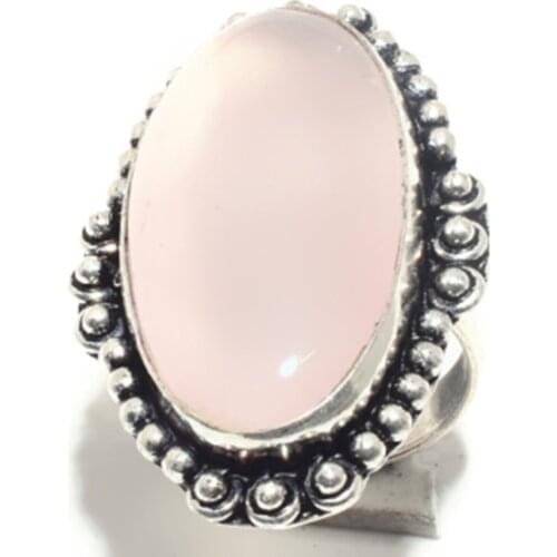 Rose Quartz Ring Silver Overlay over Copper, USA Size 9.75 , R5806