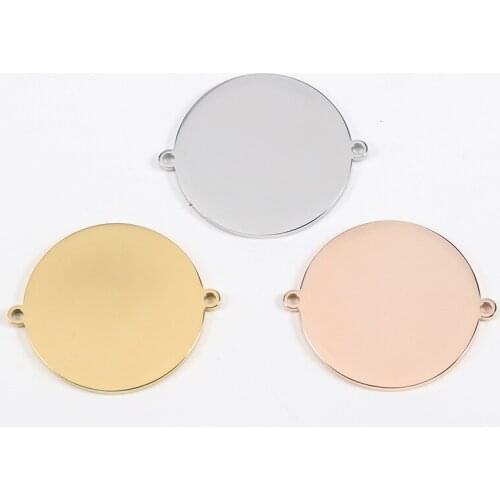 20pcs/Lot Real Stainless Steel Mirror Polish Round Charms Blanks Disk Connectors Two Holes for DIY Jewelry Making 15/25mm