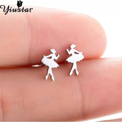Yiustar Cute Tiny Ballet Earrings for Women Girls Kids Jewelry Romantic Stainless Steel Stud Earrings Elegant Fancy Ear Studs