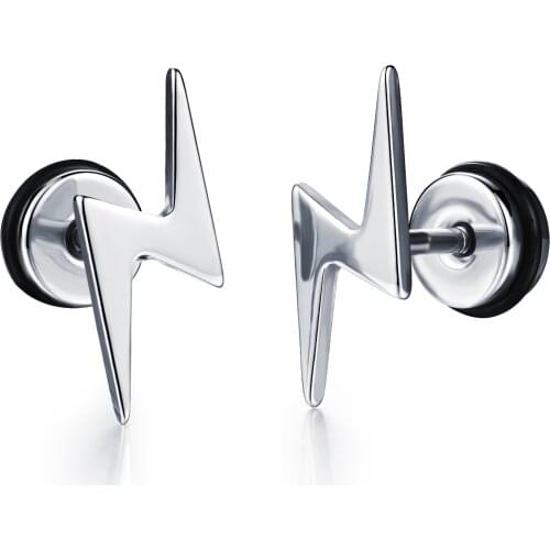 Personality 316L Stainless Steel Lightning Design Man Stud Earrings Vintage Rock Punk Style Men Jewelry Earring 2 Colors