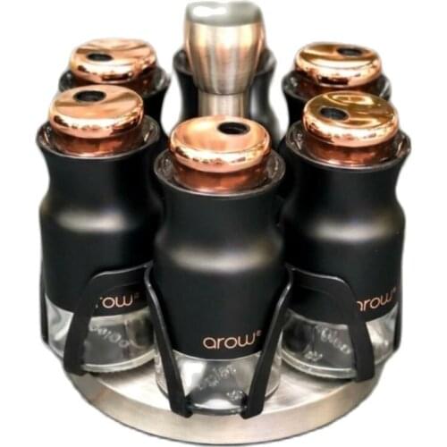 6 pieces Spice Set Kitchen Spice Jar Rack Kitchen Cruet Condiment Bottle Coffee Sugar Seal Jar Container Rack Set 360 Rotating