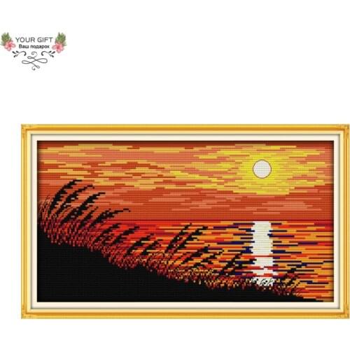 Joy Sunday F654 14CT 11CT Counted and Stamped Home Decor Sunset Needlework Needlepoint Needlecraft Embroidery Cross Stitch kits