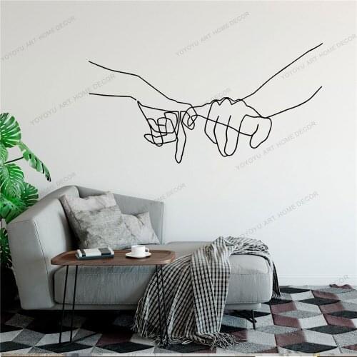 Hand in hand Couple Line Draw Art Wall Sticker For Home Decor Living Room Valentines Removable Murals Wallpoof CX1415
