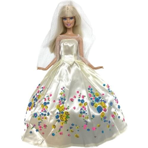 NK One Set Princess Doll Dress Similar Fairy Tale Cinderella Wedding Dress +Veil Party Outfit For Barbie Doll Best Girls' Gift