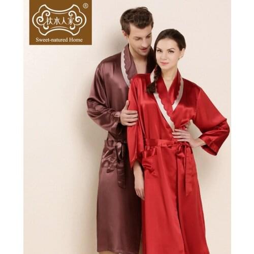 Luxurious robe Mulberry Silk night-robe Pajamas Nightgown Lovers Men And Women Home Clothes nightclothes nightdress nightwear